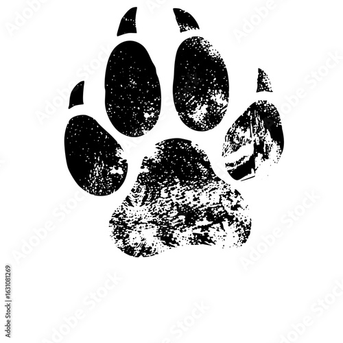 Vector Detailed black paw print with textured pads.