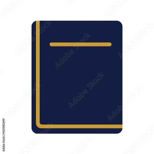 Elegant dark blue hardcover book icon with gold trim, symbolizing knowledge, education, literature, and learning.