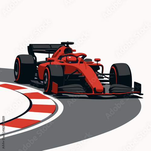 Red f1 car vector speeding around a track with dynamic motion and speed