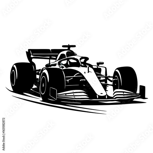 Black f1 car vector speeding on track with dynamic motion lines isolated on white background