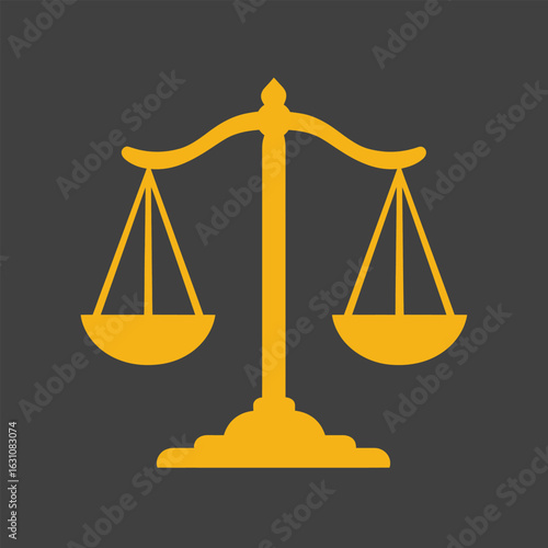 Justice and legal concept of balance scales representing fairness and equality in law and business on a grey background