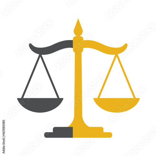 Modern Vector Illustration of a Golden Balance Scale Representing Justice, Equality, and Fairness in a Global Context.