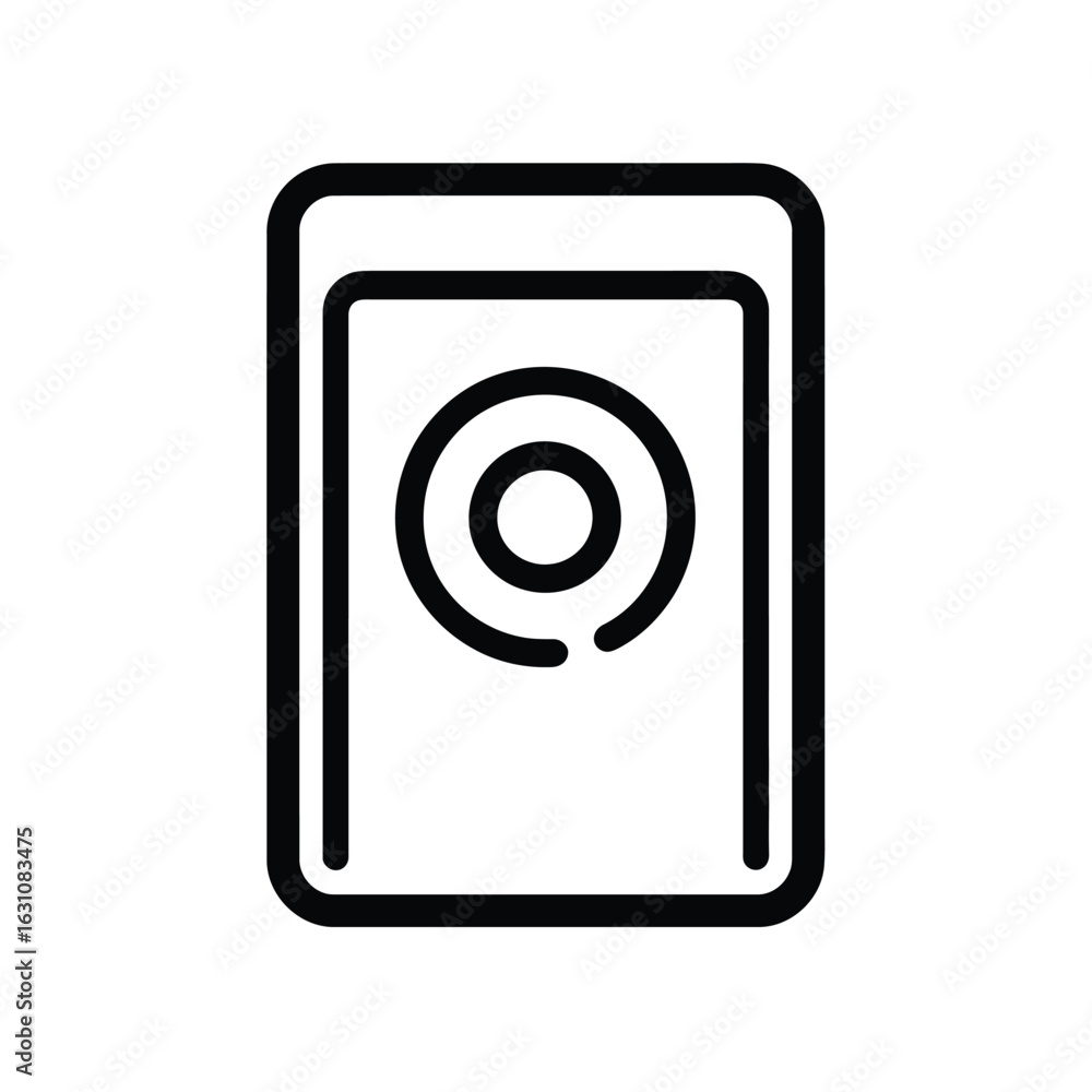 Modern Rectangular Black Icon Outlines Design with Circular Detail on White Background Modern Rectangular Black Icon Outlines Design with Circular Detail on White Background
