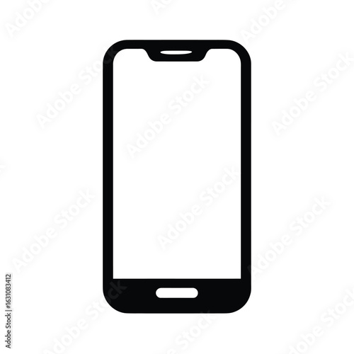 Simple mobile phone icon silhouette. Blank screen vector illustration representing digital communication and modern technology.