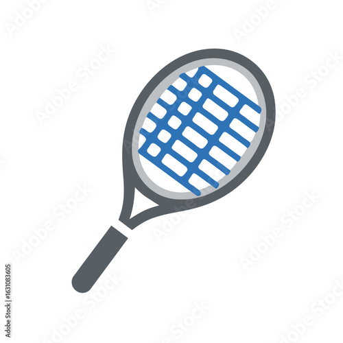 Simple blue tennis racket icon for sports and recreational activity. Vector illustration of athletic equipment isolated on a white background.