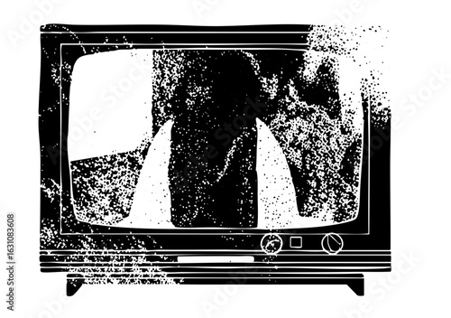 Vector Vintage television displaying static noise a retro .