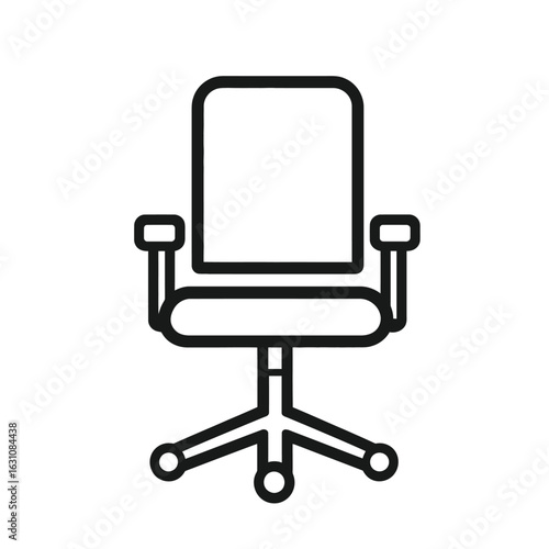 Office Chair Outline Icon, Rotating Base, Armrests, Minimalist Design on White