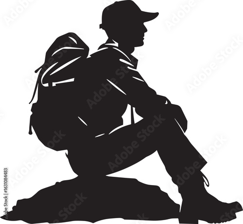 black vector silhouette icon of a boy scout on plain white background icon black vector illustration