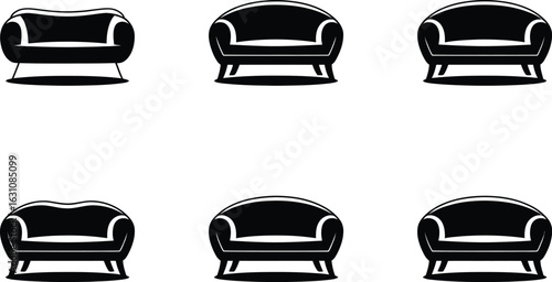Collection of classic black upholstered armchairs arranged in a grid pattern