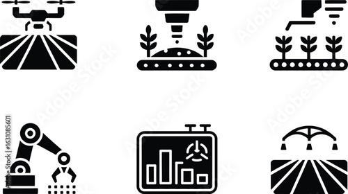 Modern agriculture technology icons representing smart farming and automation in farming