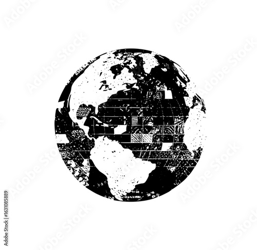 Vector Monochrome globe with textured continents.