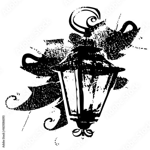 Vector Vintage lantern with decorative flourishes.