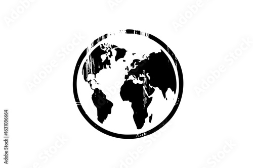 Vector Black globe within a circular frame.
