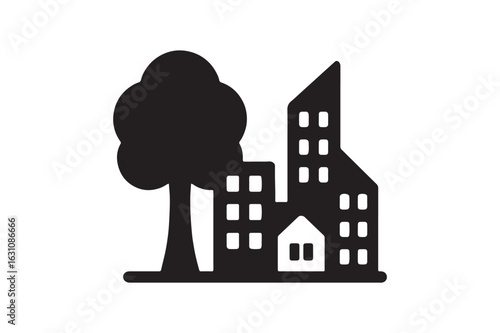 Tree in City icon silhouette vector with white background