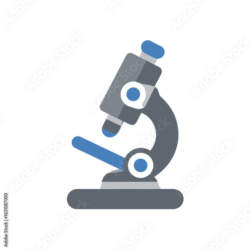 Modern flat icon of a laboratory microscope. A symbol for scientific research, biological study, and medical analysis.