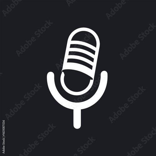 Retro Microphone Icon on Black Background Audio Recording Concept