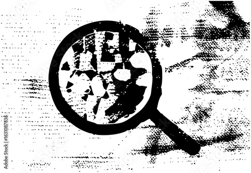 Vector Investigative search with a magnifying glass over a textured face.