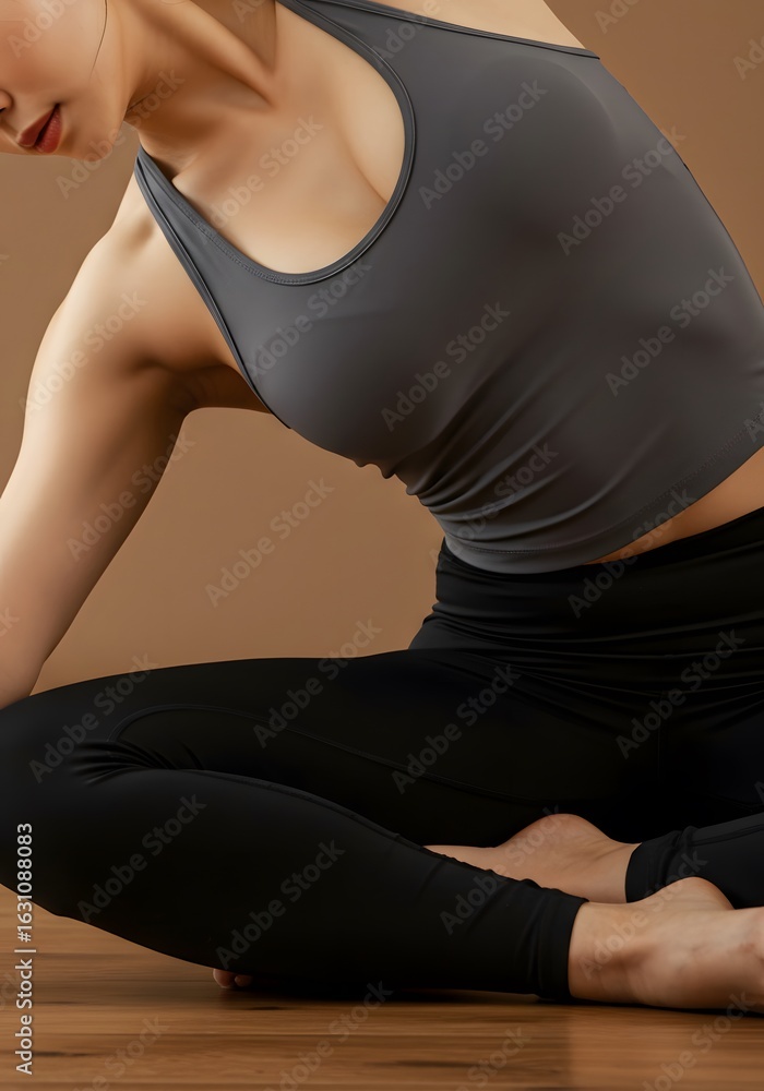 Obraz premium Close-up of Body Stretching by Korean Asian Woman, Pilates or Yoga Instructor Stock Photo