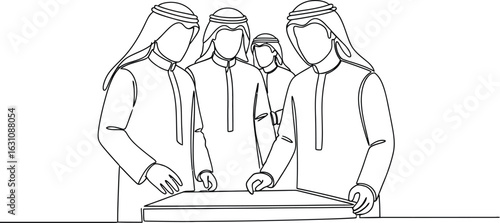 Arab business meeting continuous line drawing vector illustration