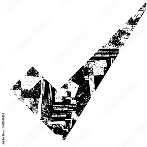 Vector Abstract checkmark with distressed texture.
