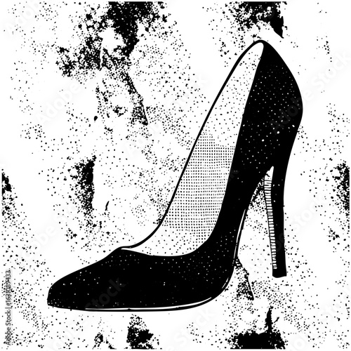 Vector Elegant high-heeled shoe with a distressed texture.