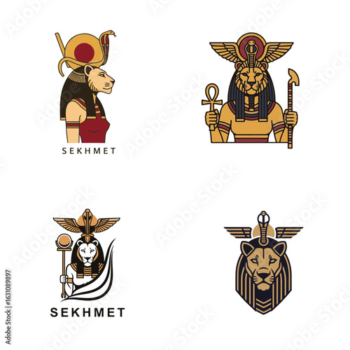 Sekhmet of ancient Egyptian mythology as logo vector, white background
