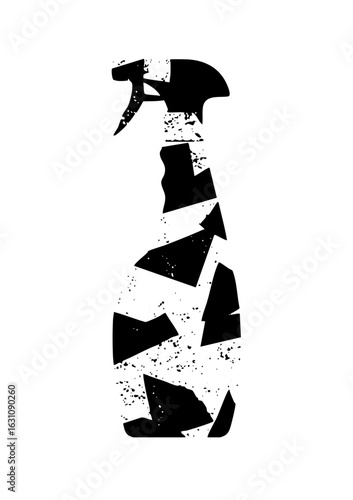 Vector Fragmented spray bottle depicts breakage and cleaning concepts.