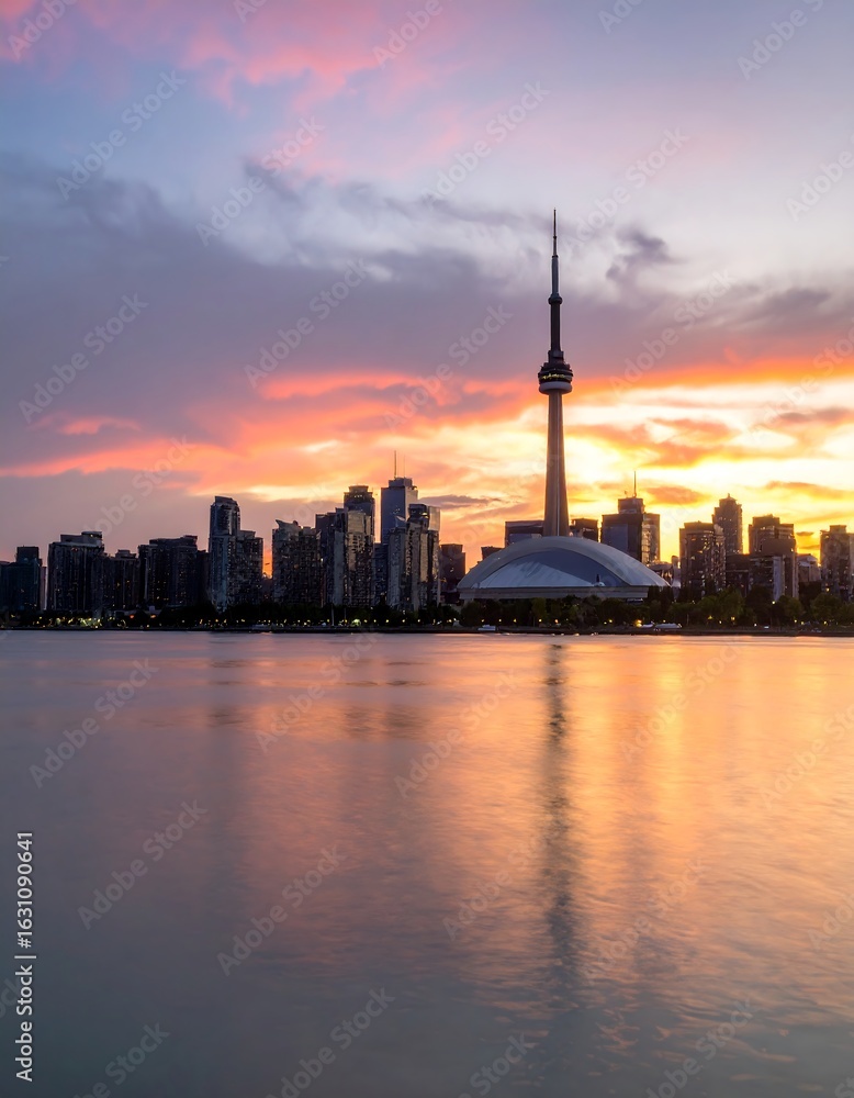 Obraz premium City skyline at sunset over water (5)