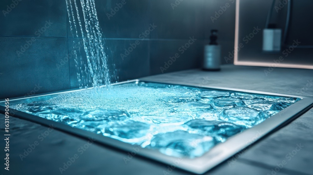 Naklejka premium Modern Shower with Water Flowing in a Stylish Bathroom