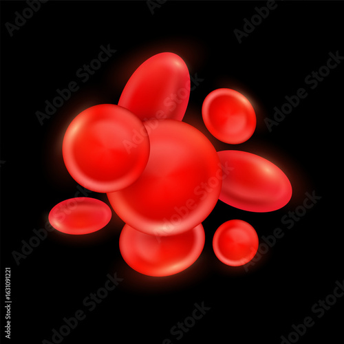 Red blood cells on black background. Medical science concept. Vector EPS10.