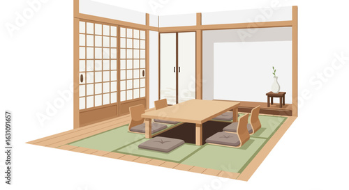 Canvas Print Serene Japanese Interior: Tatami Room with Shoji Screens