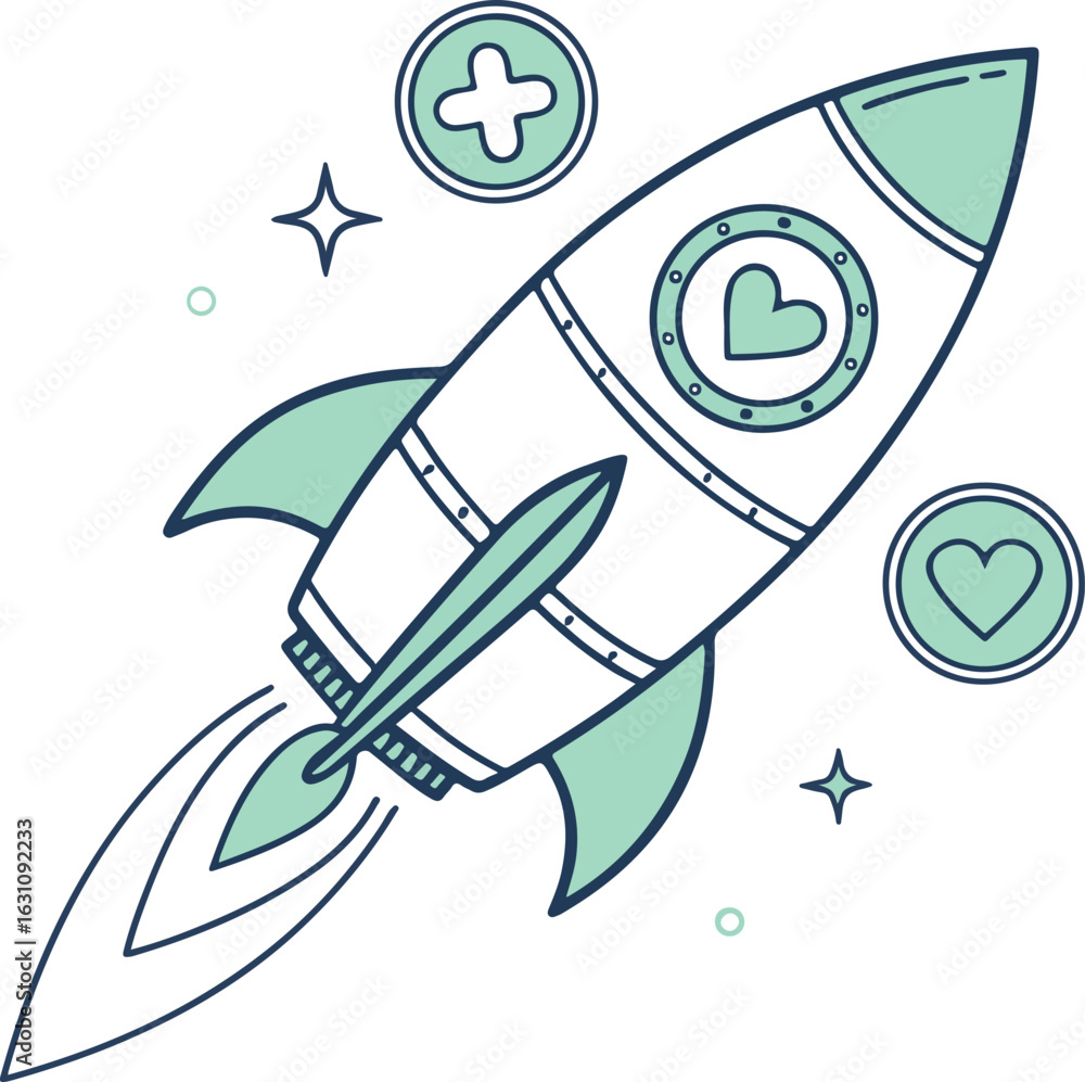 Rocket Launch with Heart Icon – Creative Startup and Innovation Concept Rocket Launch with Heart Icon – Creative Startup and Innovation Concept