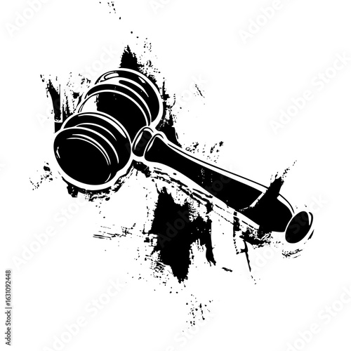 Vector Illustrative gavel with splatter effect symbolizes justice and legal proceedings.