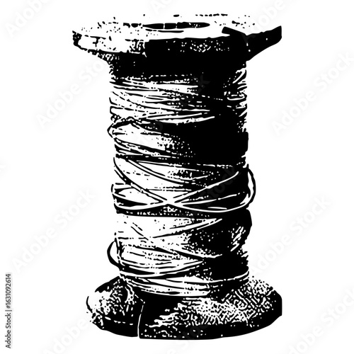 Vector Detailed of a vintage thread spool with textured wrapping.