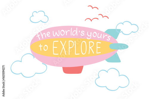 Blimp farewell card on cloud background