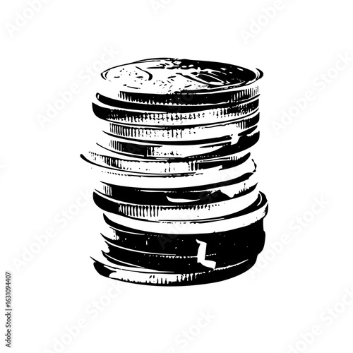 Vector Stacked cylindrical containers in monochrome style.
