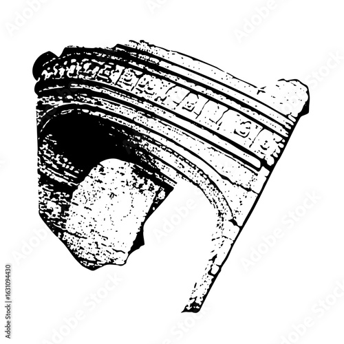 Vector Ancient architectural fragment depicts a weathered stone archway.