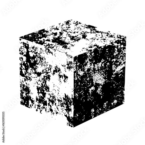 Vector Abstract distressed cube with granular texture.