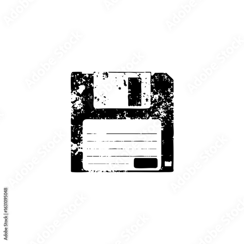Vector Vintage floppy disk with distressed texture.