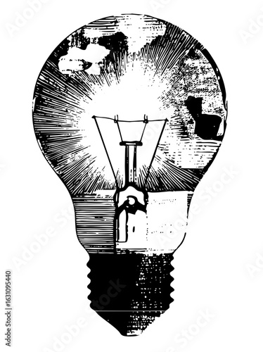 Vector Globe within a lightbulb represents global ideas and innovation.