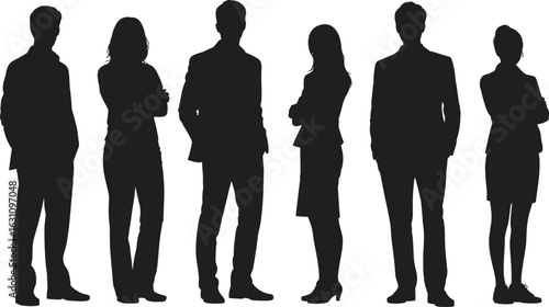 Business professionals standing silhouette, corporate team illustration, office workers pose, teamwork concept vector, flat vector illustration design