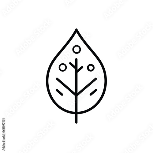 Simple Leaf Icon with Three Circles and Internal Vein Pattern Design