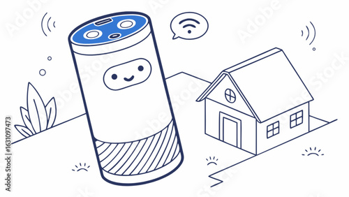 Smart home voice assistant device illustration for iot technology and automation with wifi connection