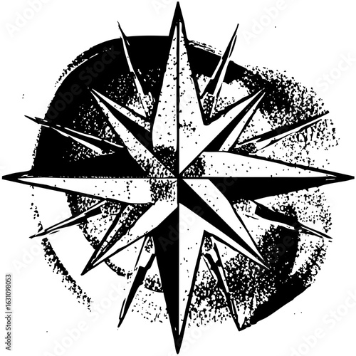 Vector Detailed black compass rose with textured elements.