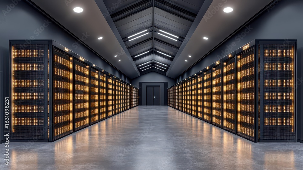 Fototapeta premium Illuminated Server Room Corridor