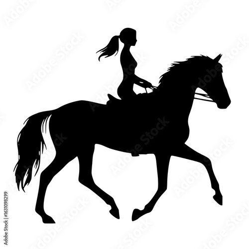 Minimalist Black Woman Riding Horse Silhouette Clipart Transparent Graphic