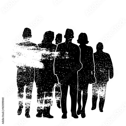 Vector Silhouetted group of people with a distressed texture.