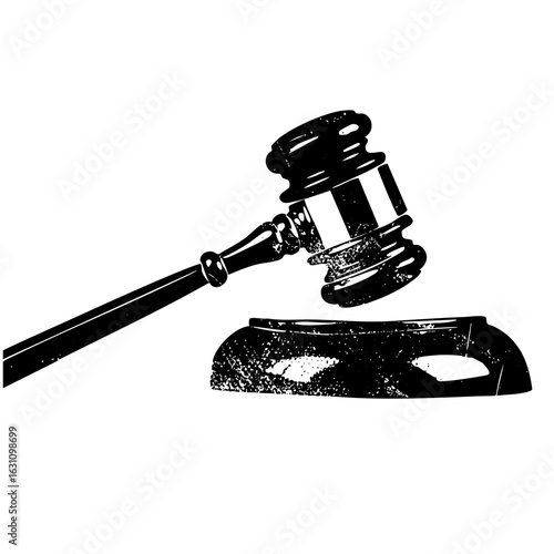 Vector Black gavel striking a sound block symbolizing justice and legal proceedings.