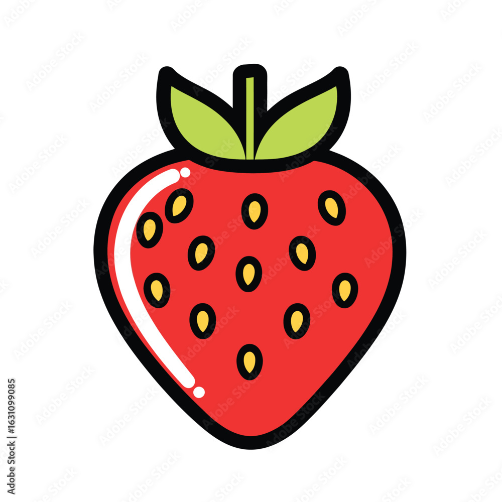 Obraz premium Single Red Strawberry Design With Leaves On Transparent Background With Seeds