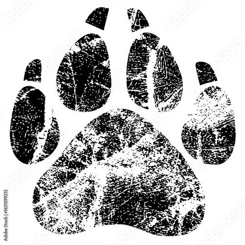 Vector Detailed black paw print with textured pads.